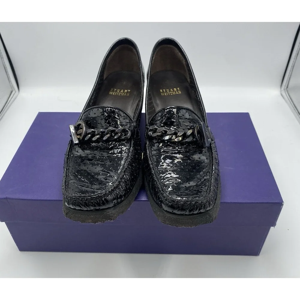 Stuart Weitzman Women's‎ Patent Leather Loafer Wedges Black Size 6 M